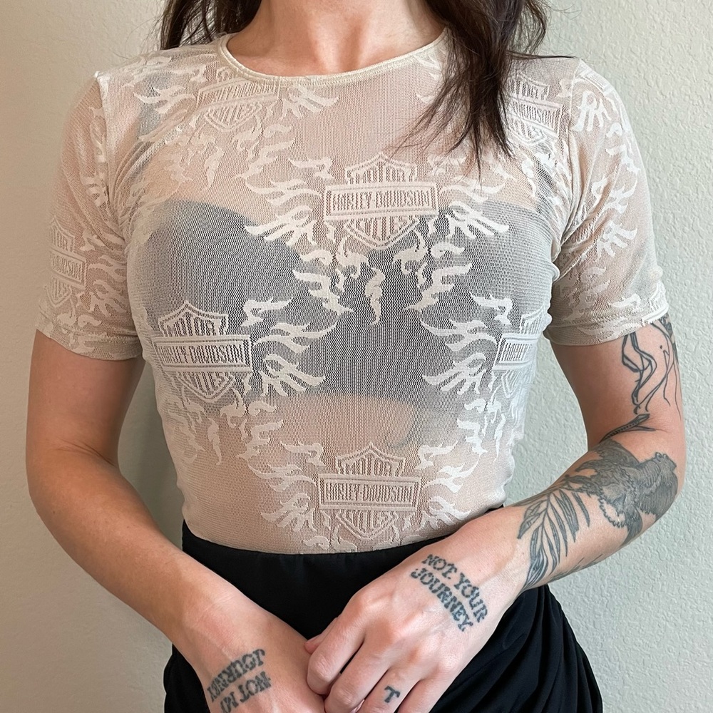 Harley Davidson Mesh Semi Sheer Logo Shirt